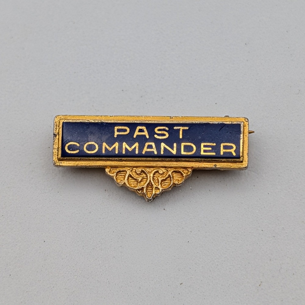 Vintage Sterling Silver Past Commander Enamel Pin Gold Wash Fraternal Bar 1.5g